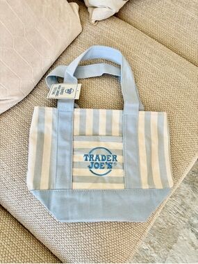 NWT 🏷️ | Trader Joe's Light Blue & Cream Striped Mini Canvas Tote